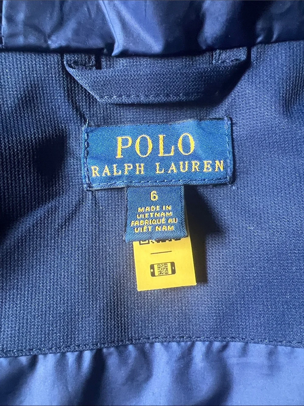 Polo by Ralph Lauren Navy Hooded Kids Rain Jacket with Red Polo Pony, size 6.